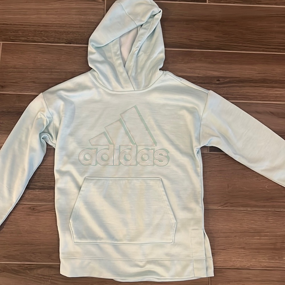 Baby blue adidas hoodie worn once size medium 10/12